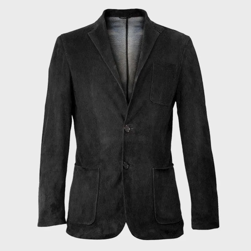 Men's Suede Leather Single Breasted Blazer