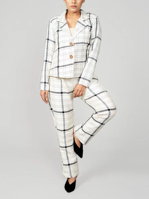 Plaid Fitted Blazer Ivory White