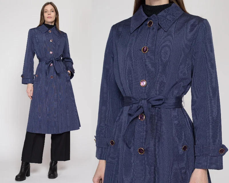 Small 70s Count Romi Slate Blue Moire Belted Trench Coat