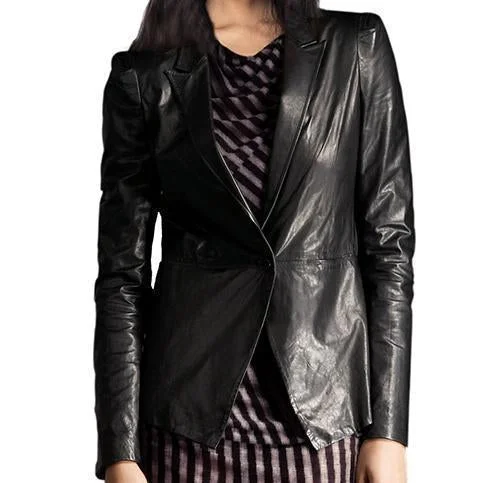 Super Fector Women Black Leather Blazers