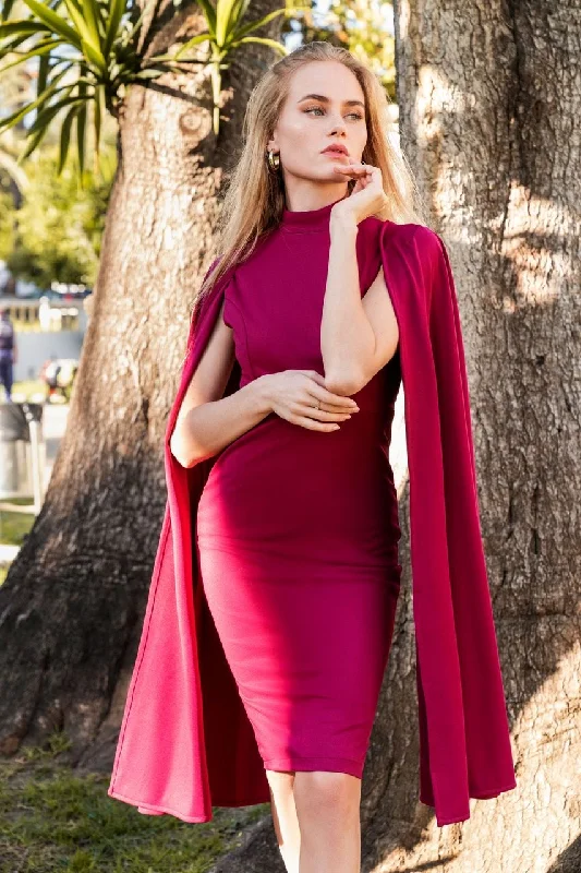 KIANA (DIVINE) MAGENTA HIGH NECK CAPE DRESS