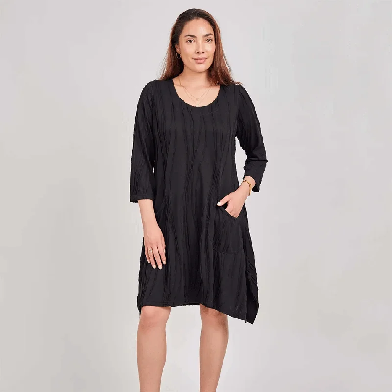 Cotton Stitch Pocket Dress - Black, Nepal