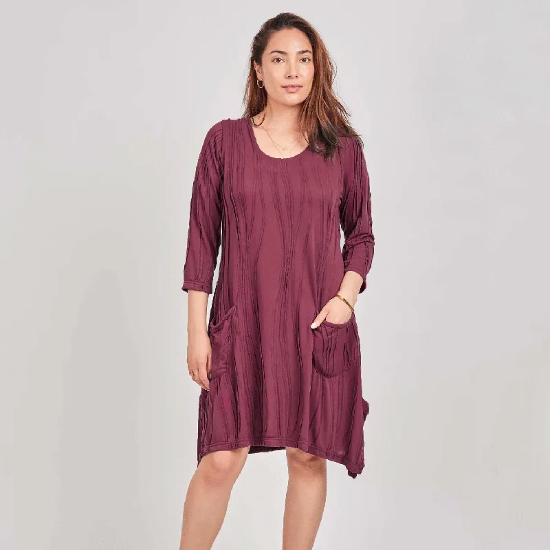 Cotton Stitch Pocket Dress - Maroon, Nepal