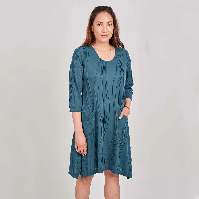 Cotton Stitch Pocket Dress - Teal, Nepal