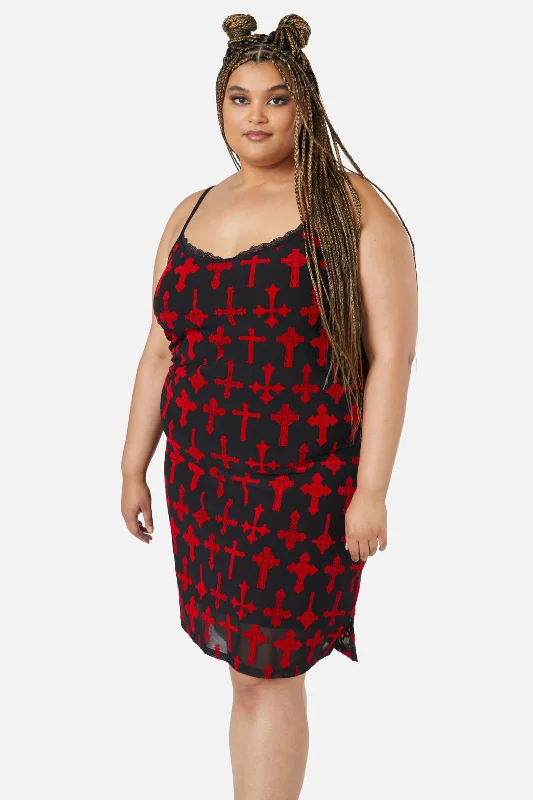 Curve Vowed Flocked Mesh Dress