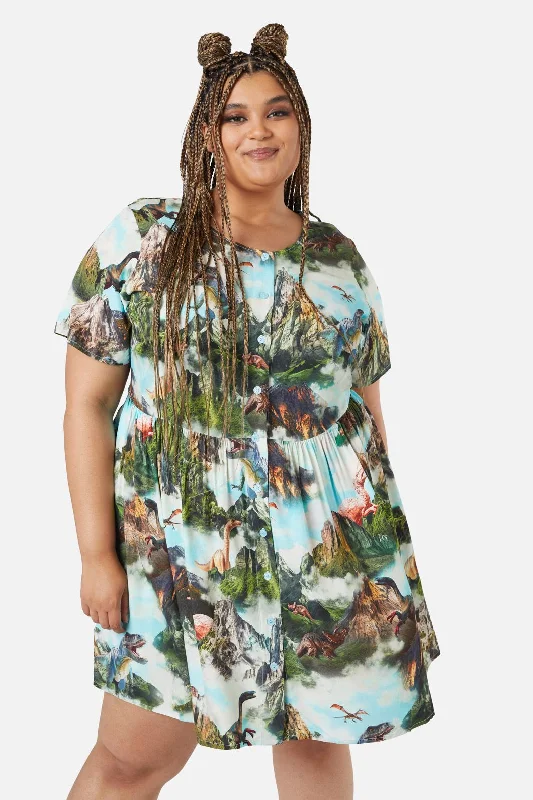 Curve Triassic Scene Printed Dress