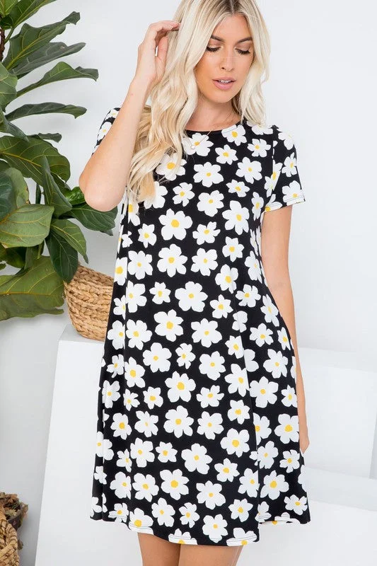 Daisy Print Swing Dress