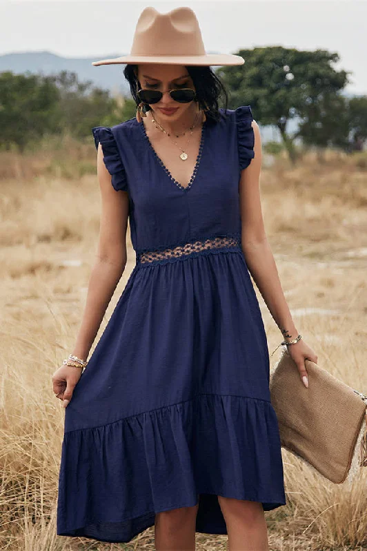 Boho Navy V-Neck Long Sundress