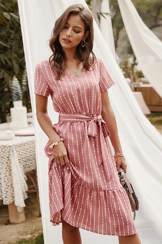 Elegant V-Neck Long Summer Dress with Stripe