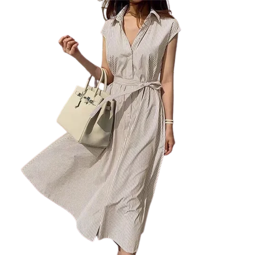 Summer 2023 Women Striped Raglan Sleeve Shirt Dress Embrace Korean Fashion with Elegant Long Dresses