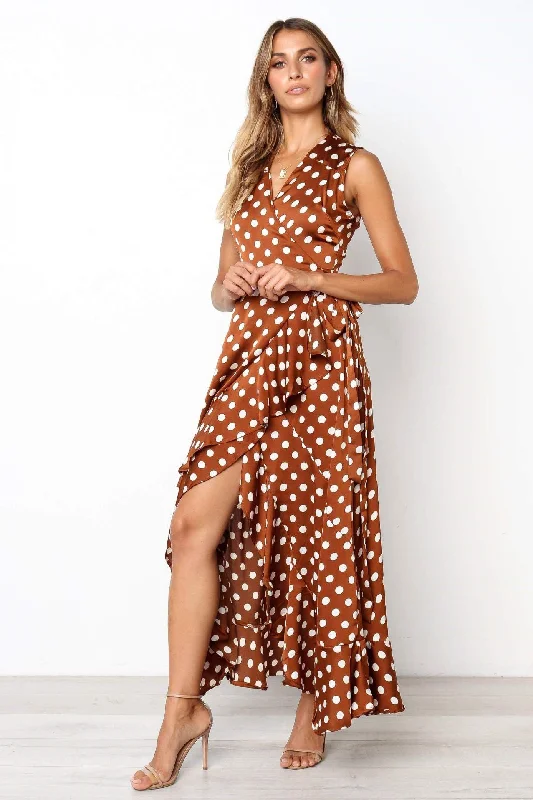 Polka Dot Long Wrapped Summer Dress with Ribbon