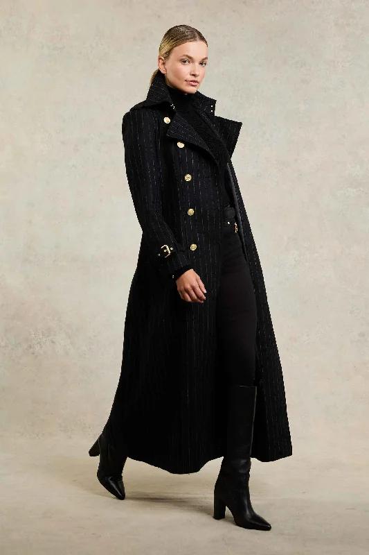 Full Length Marlborough Trench Coat (Black Pinstripe)