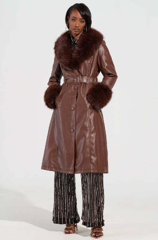 KAYA FUR LINED TRENCH IN BROWN