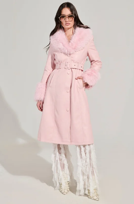 KAYA FUR LINED TRENCH IN LIGHT PINK