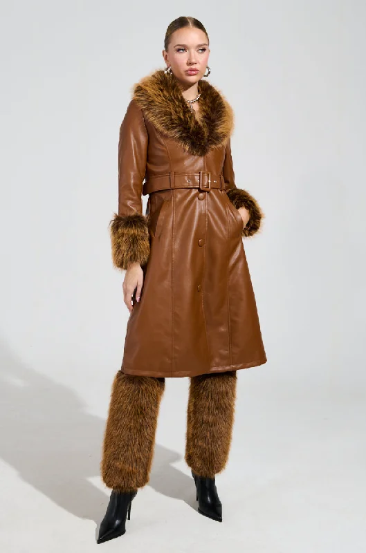 KAYA FUR LINED TRENCH IN TAN