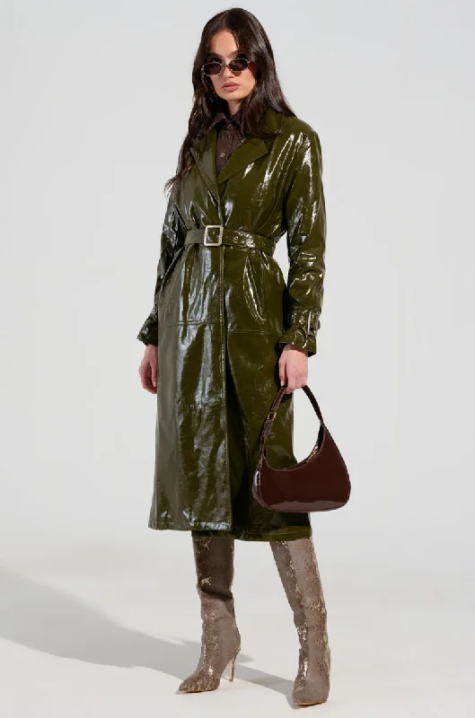 ON THE FLY FAUX LEATHER TRENCH