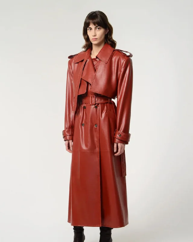 Red Lambskin Leather Trench Coat