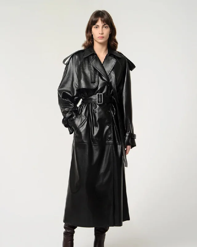 Women Black Leather Trench Coat