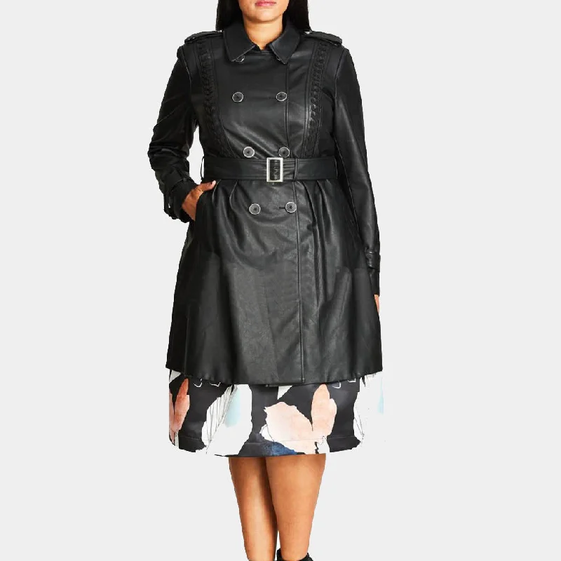 Women’s Black Leather Trench Coat