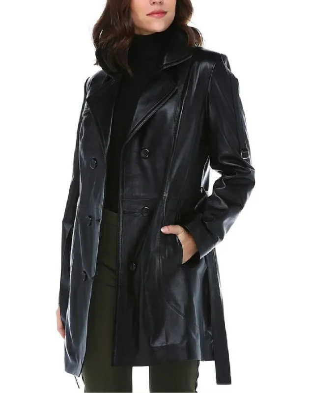 Brisa Black Leather Trench Coat