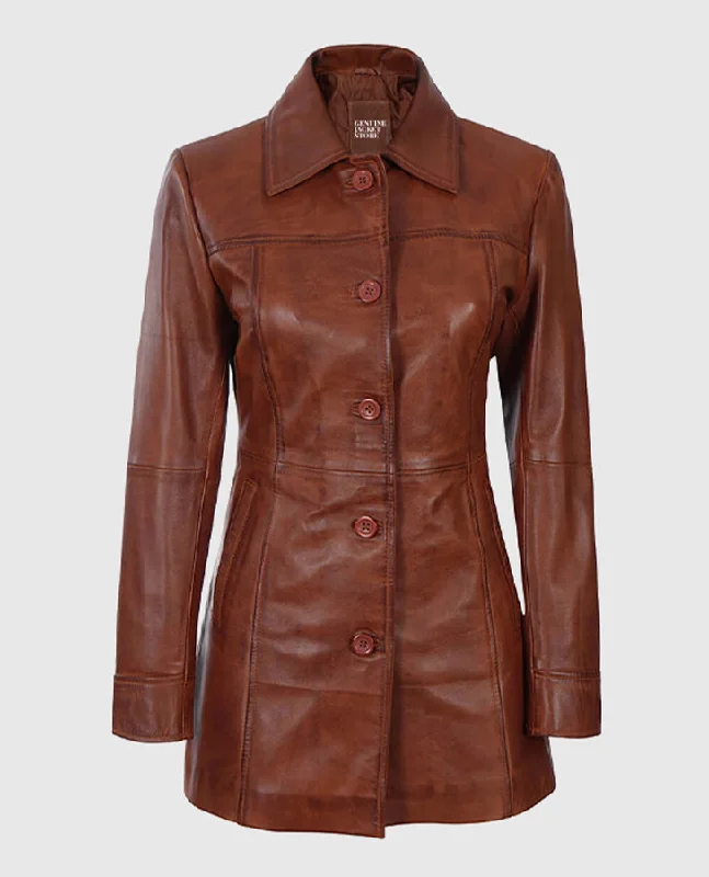 Women's Cognac Leather Coat