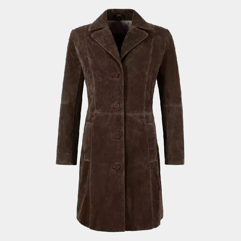 Women's Vintage Brown Suede Leather Trench Coat