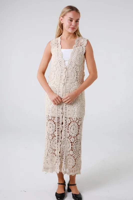 Isabella Boho  Crochet Midi Beach Coat Cover Up