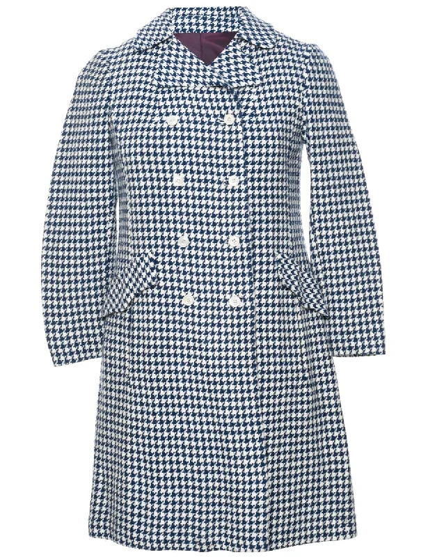 A Houndstooth Check Wool Coat - M