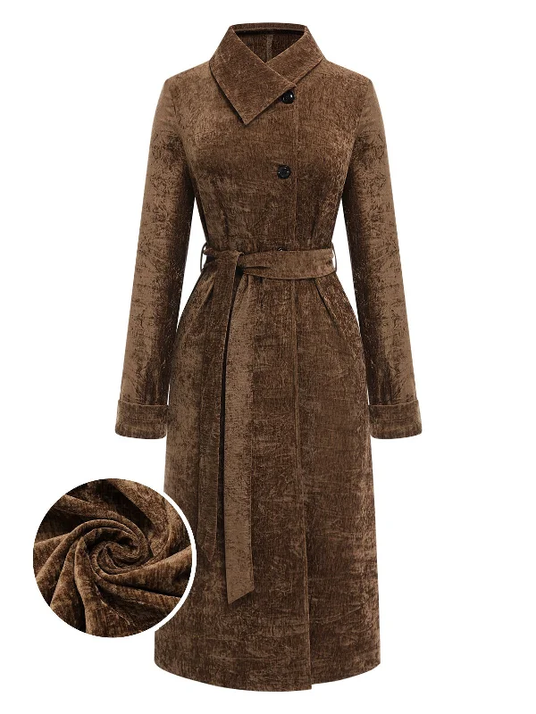 [Pre-Sale] Brown 1930s Lapel Velvet Belted Coat