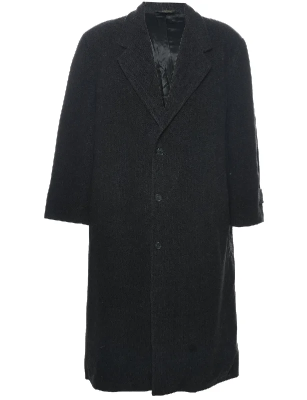 Herringbone Tweed Wool Coat - L