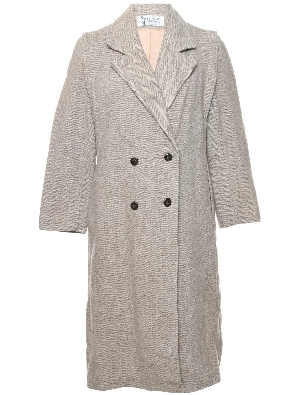 Herringbone Tweed Wool Coat - L