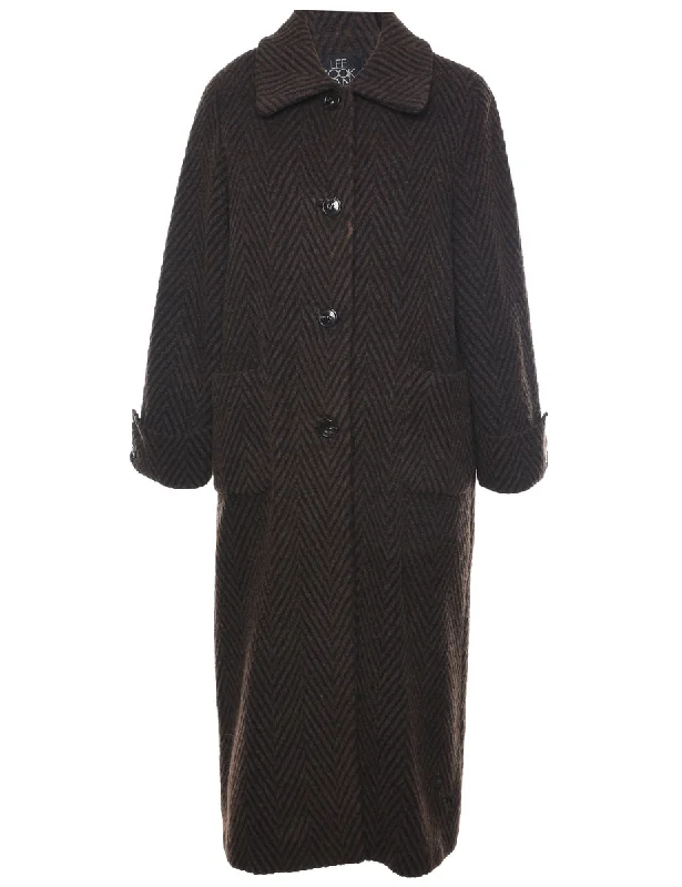 Herringbone Tweed Wool Coat - L