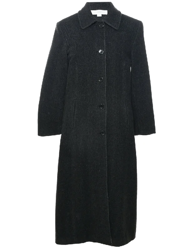 Herringbone Tweed Wool Coat - L