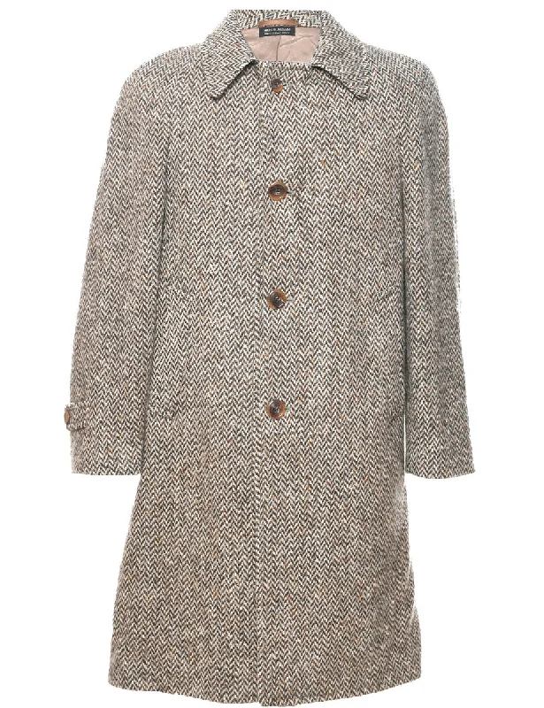 Herringbone Tweed Wool Coat - M