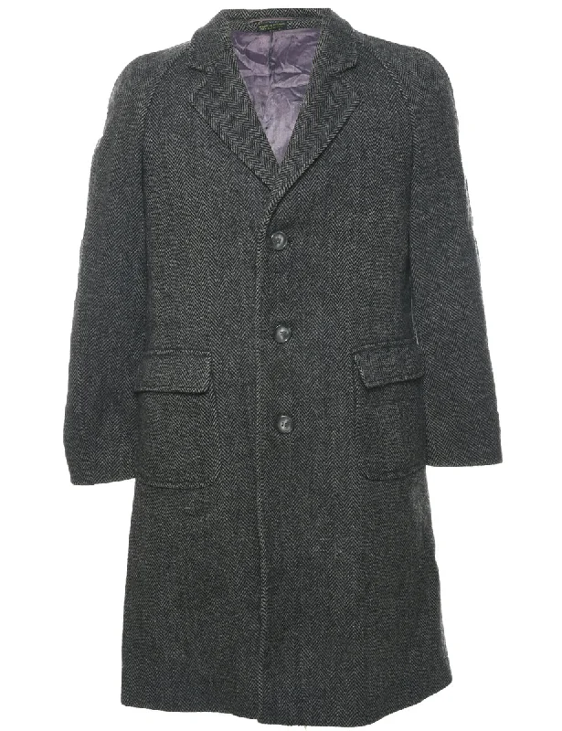 Herringbone Tweed Wool Coat - M