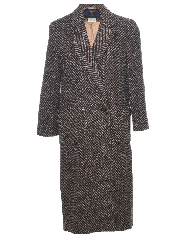 Herringbone Tweed Wool Coat - XL