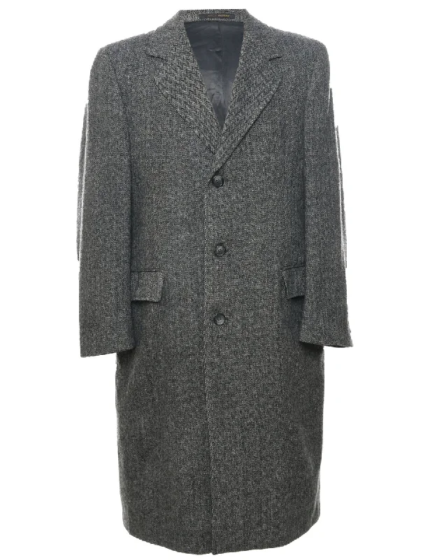 Herringbone Tweed Wool Coat - XL