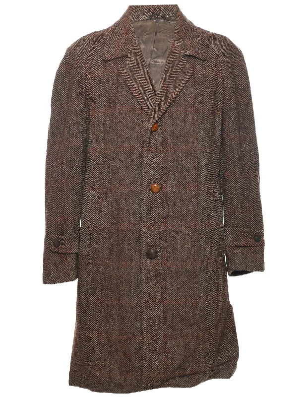 Herringbone Tweed Wool Coat - XL