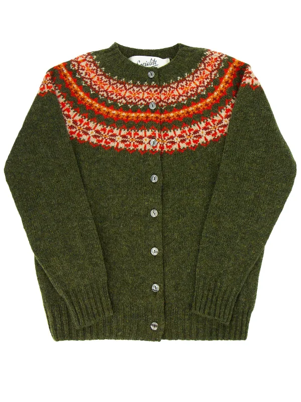 1940s Style Pure Wool Fairisle Cardigan in Pine Green