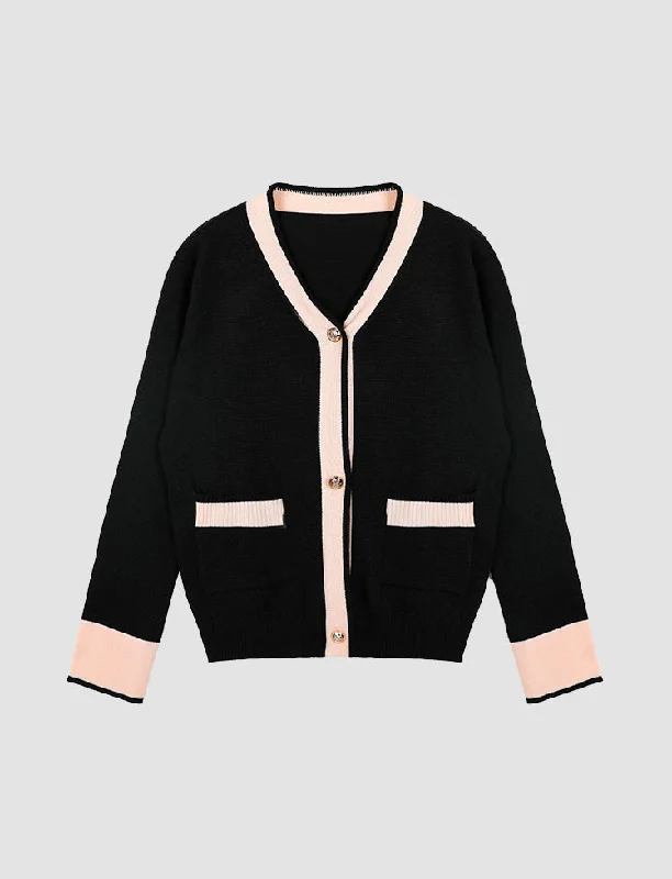 Black Contrast Knitted Sweater Cardigan