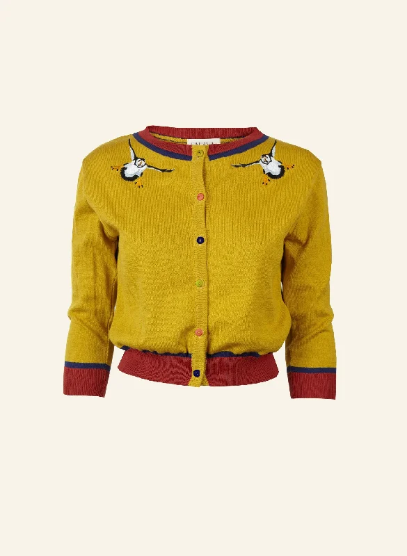 Vera Embroidered Cardigan - Mustard Puffin