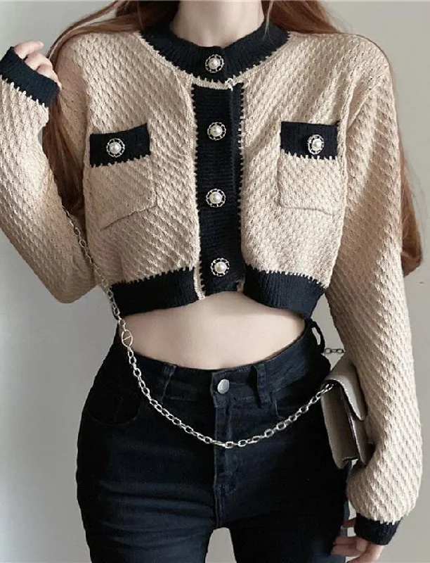 Cropped French Sweater Knitted Cardigan