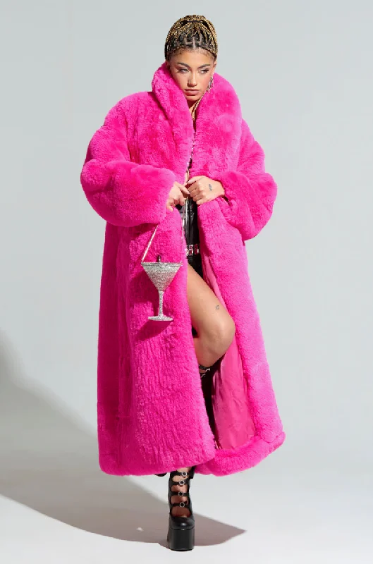 DAYANNE FAUX FUR TRENCH IN FUCHSIA