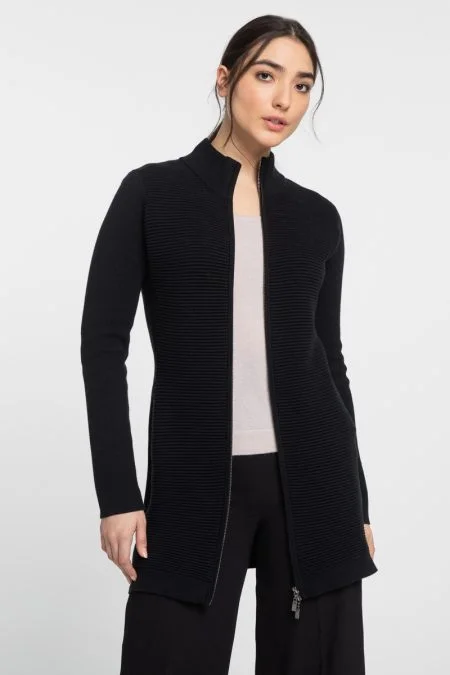 Kinross Cashmere Long Zip Mock Cardigan