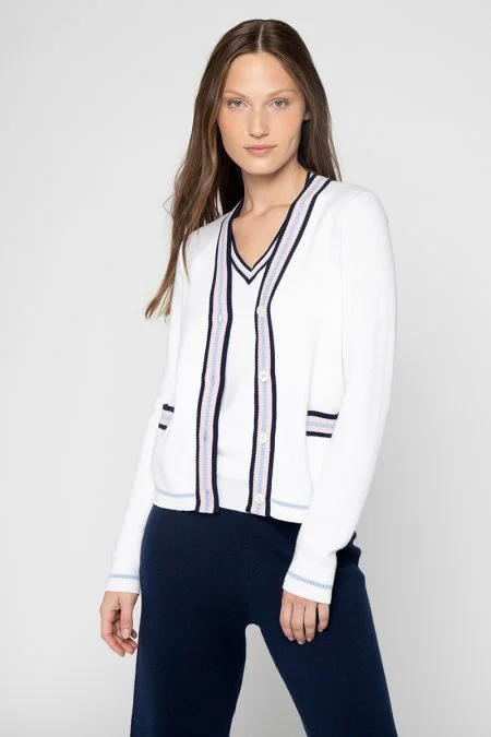 Kinross Cashmere Tipped Vee Cardigan