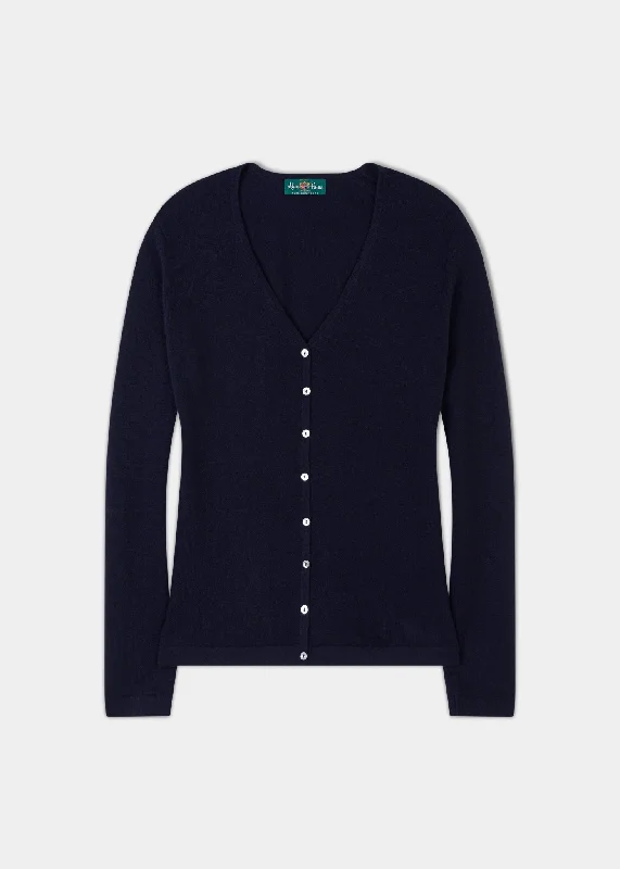 Sally Ladies Cashmere Vee Neck Cardigan In Dark Navy