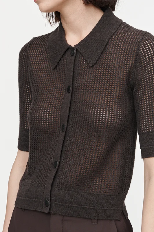 Mesh Polo Cardigan in Chocolate (Sold Out)