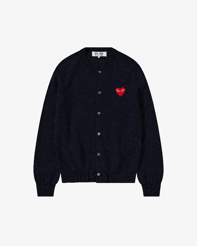 N007 UNISEX RED HEART CARDIGAN / NAVY