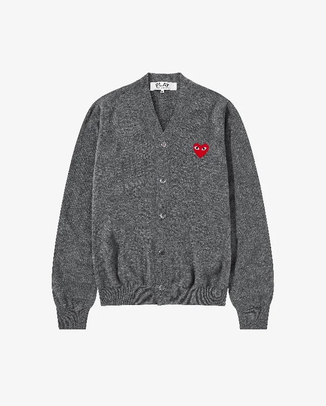 N008 UNISEX RED HEART CARDIGAN / GREY