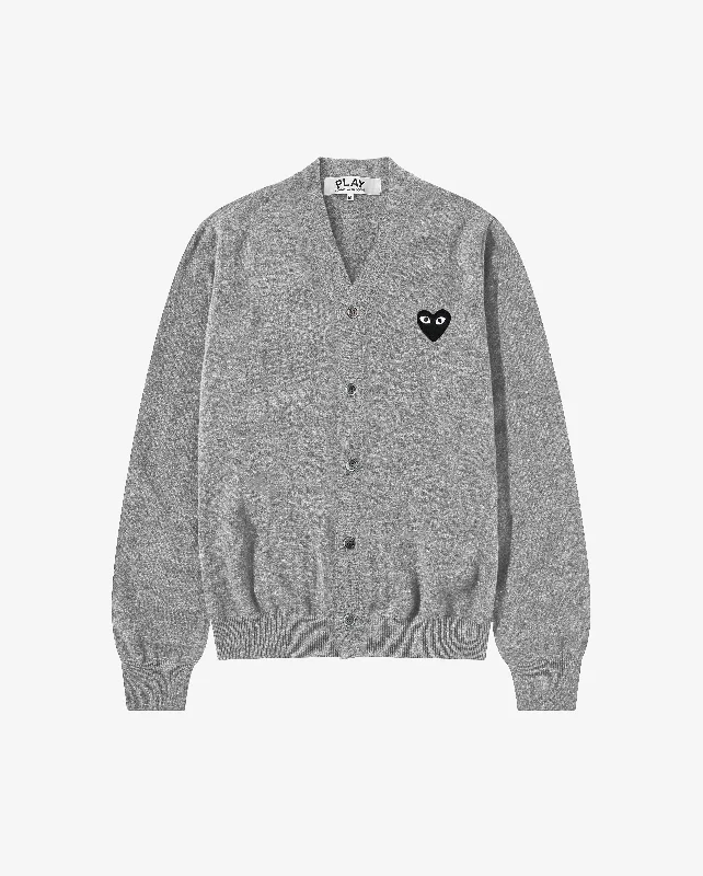 N024 UNISEX BLACK HEART CARDIGAN / LIGHT GREY